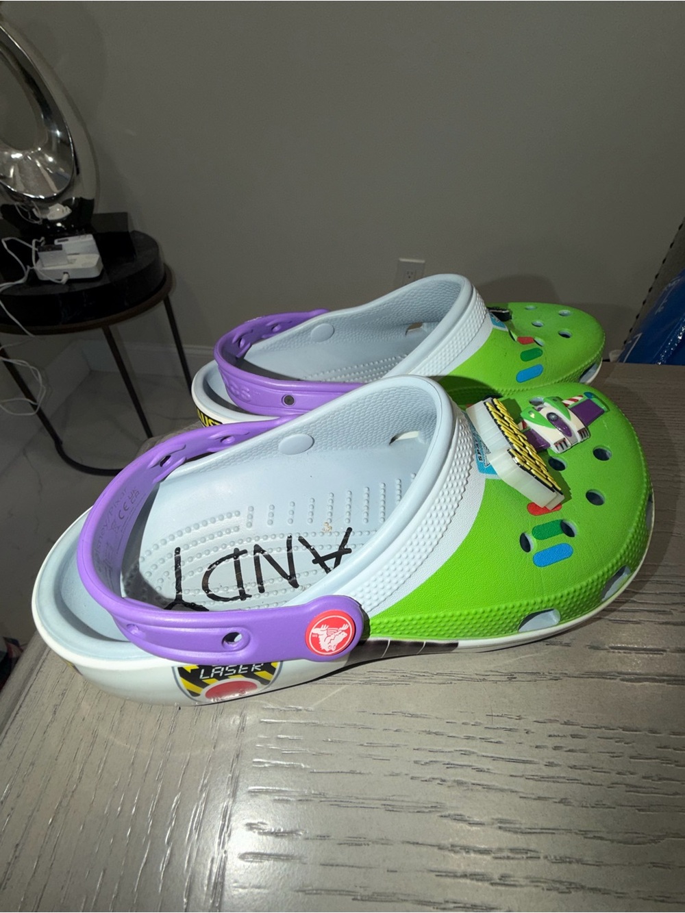 Green and Purple Buzz Light Year Crocs